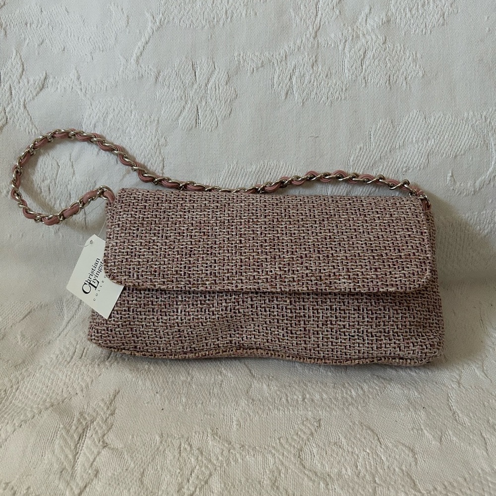 NWT: Vintage Christian Livingston Collection Pink and Tan Multicolor Fabric Clut